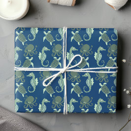 Kraken, Seepferd und Schildkröte Geschenkpapier