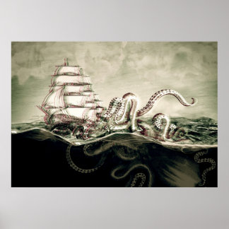 Kraken Siebdruck Poster