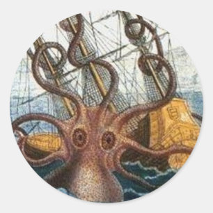 Kraken Steampunk Krake Vintag Runder Aufkleber