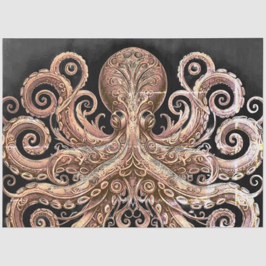 Kraken Steampunk Octopus Ornate Gold Black Seidenpapier (Vorderseite)