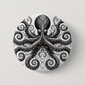 Kraken Steampunk Octopus Verziert Black Button (Vorderseite)
