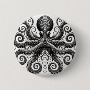 Kraken Steampunk Octopus Verziert Black Button