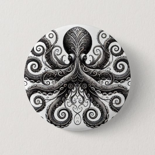 Kraken Steampunk Octopus Verziert Black Button (Vorderseite)