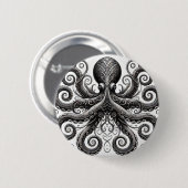 Kraken Steampunk Octopus Verziert Black Button (Vorne & Hinten)