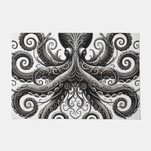 Kraken Steampunk Octopus Verziert Black Fußmatte (Vorderseite)