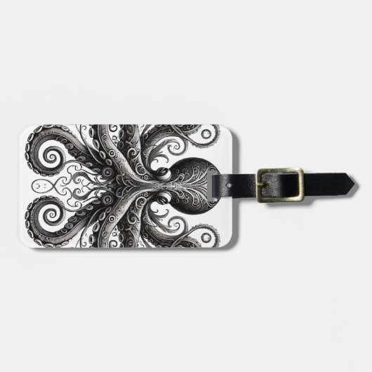 Kraken Steampunk Octopus Verziert Black Gepäckanhänger (Vorderseite horizontal)