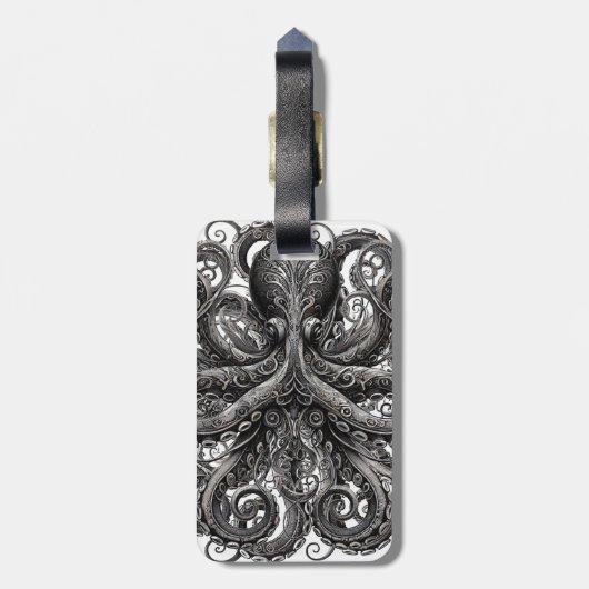 Kraken Steampunk Octopus Verziert Black Gepäckanhänger (Rückseite vertikal)
