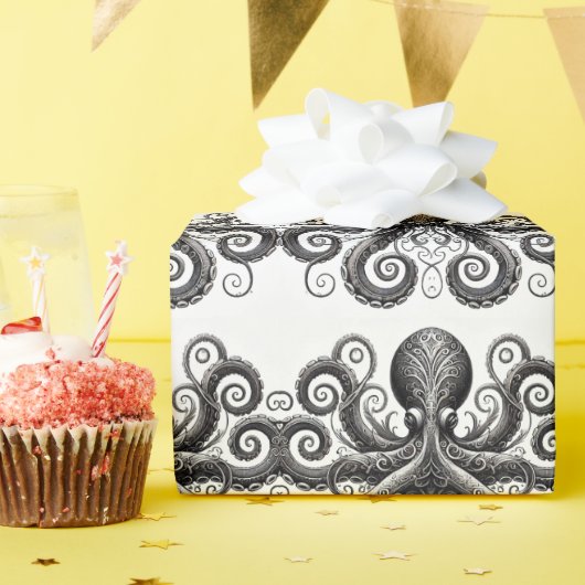 Kraken Steampunk Octopus Verziert Black Geschenkpapier (Geburtstagsparty)