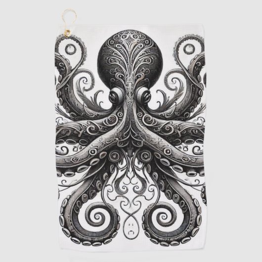 Kraken Steampunk Octopus Verziert Black Golfhandtuch (Vorderseite)