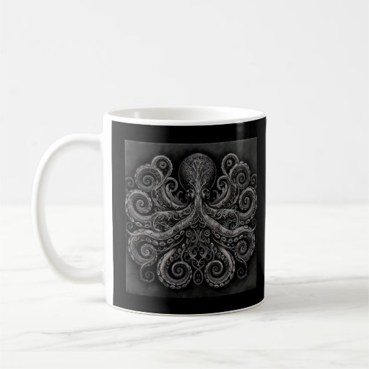 Kraken Steampunk Octopus Verziert Black Kaffeetasse (Links)