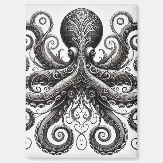 Kraken Steampunk Octopus Verziert Black Magnet (Vorderseite)