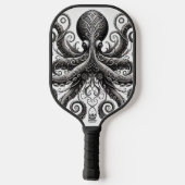 Kraken Steampunk Octopus Verziert Black Pickleball Schläger (Rückseite)