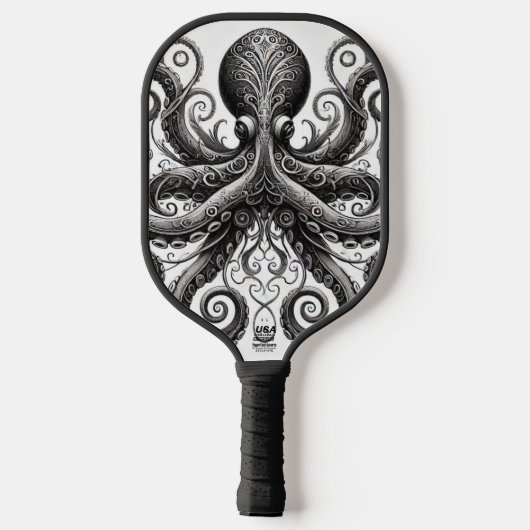 Kraken Steampunk Octopus Verziert Black Pickleball Schläger (Rückseite)