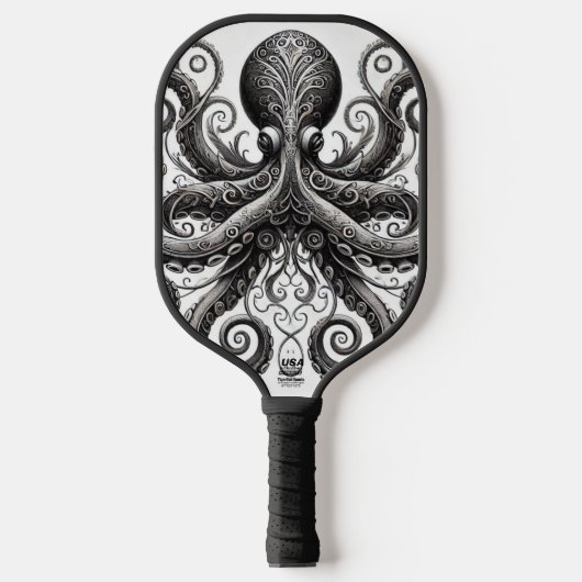 Kraken Steampunk Octopus Verziert Black Pickleball Schläger (Vorderseite)