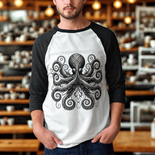 Kraken Steampunk Octopus Verziert Black T-Shirt