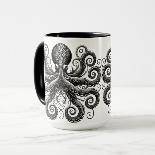 Kraken Steampunk Octopus Verziert Black Tasse (Vorderseite Links)