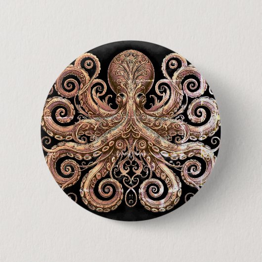 Kraken Steampunk Octopus Verziert Gold Black Button (Vorderseite)