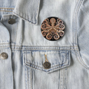 Kraken Steampunk Octopus Verziert Gold Black Button