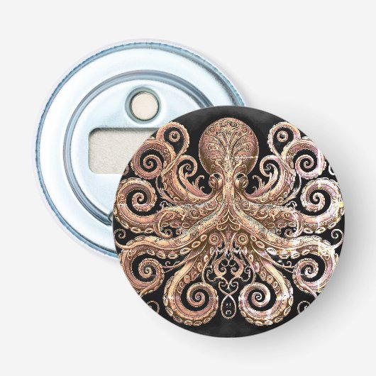 Kraken Steampunk Octopus Verziert Gold Black Flaschenöffner (Vorderseite)