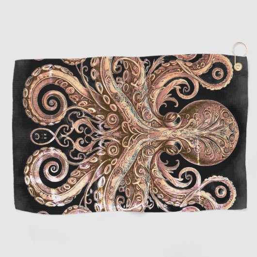 Kraken Steampunk Octopus Verziert Gold Black Golfhandtuch (Horizontal)