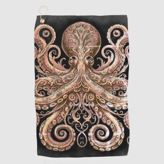 Kraken Steampunk Octopus Verziert Gold Black Golfhandtuch (Vorderseite)