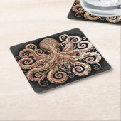Kraken Steampunk Octopus Verziert Gold Black Rechteckiger Pappuntersetzer (angewinkelt)