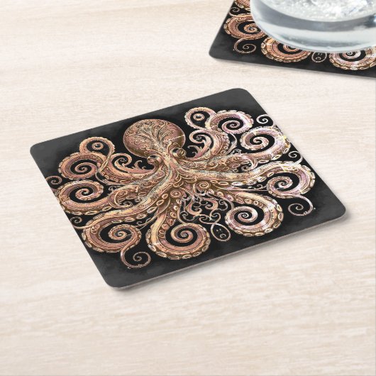 Kraken Steampunk Octopus Verziert Gold Black Rechteckiger Pappuntersetzer (angewinkelt)