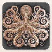 Kraken Steampunk Octopus Verziert Gold Black Rechteckiger Pappuntersetzer (Vorderseite)