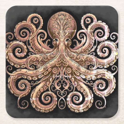 Kraken Steampunk Octopus Verziert Gold Black Rechteckiger Pappuntersetzer (Vorderseite)