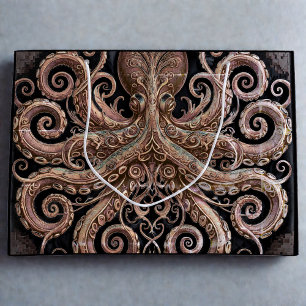 Kraken Steampunk Octopus Verziert Gold und Black Große Geschenktüte