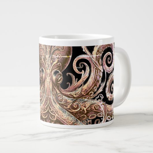 Kraken Steampunk Octopus Verziert Gold und Black Jumbo-Tasse (Vorderseite Rechts)