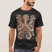 Kraken Steampunk Octopus Verziert Gold und Black T-Shirt (Vorderseite)
