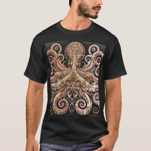 Kraken Steampunk Octopus Verziert Gold und Black T-Shirt