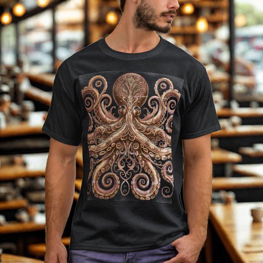 Kraken Steampunk Octopus Verziert Gold und Black T-Shirt