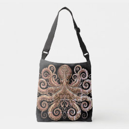Kraken Steampunk Octopus Verziert Gold und Black Tragetaschen Mit Langen Trägern