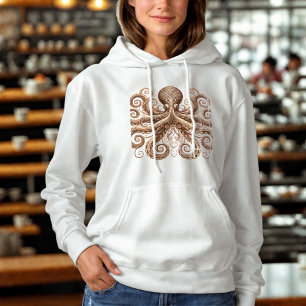 Kraken Steampunk Octopus Verziert Gold White Hoodie