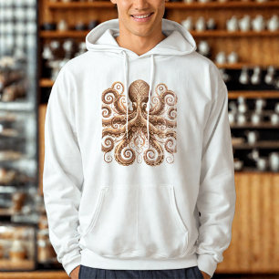 Kraken Steampunk Octopus Verziert Gold White Hoodie