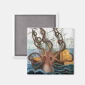 Kraken Steampunk Octopus Vintag Magnet (Vorderseite/Rückseite)