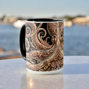 Kraken Steampunk Oktopus Verziert Gold und Schwarz Tasse
