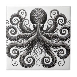 Kraken Steampunk Oktopus Verziert Schwarz Fliese