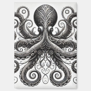 Kraken Steampunk Oktopus Verziert Schwarz Magnet