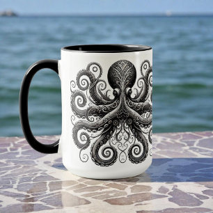 Kraken Steampunk Oktopus Verziert Schwarz Tasse