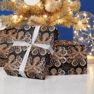 Kraken Steampunk Tintenfisch Verziert Gold und Sch Geschenkpapier