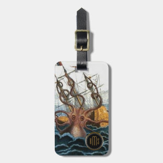 Kraken Steampunk Vintages Buchstabe-Monogramm Gepäckanhänger
