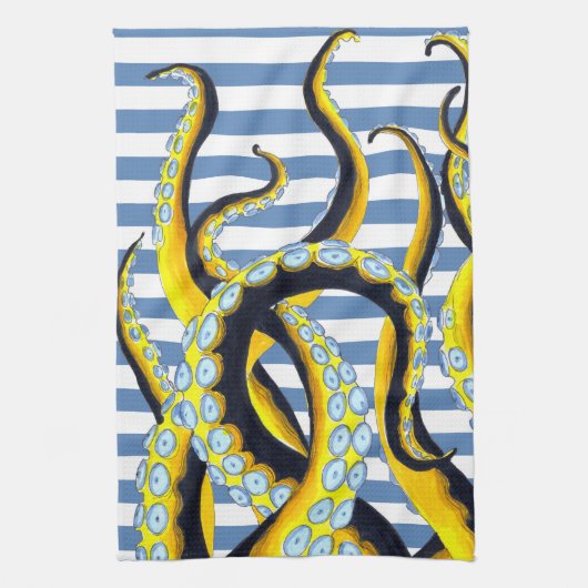Kraken-Tentakel-blaue Streifen Geschirrtuch (Vertikal)