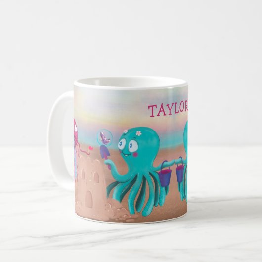 Kraken- und Quallenfisch-Cartoon Kaffeetasse (Vorderseite Links)