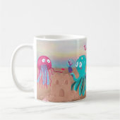 Kraken- und Quallenfisch-Cartoon Kaffeetasse (Links)