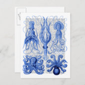 Kraken und Tintenfisch Blau Postkarte (Vorne/Hinten)