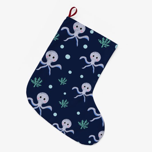 Kraken unter dem Meereskidsmuster Großer Weihnachtsstrumpf (Vorderansicht (hängend))