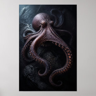 Kraken unter dunklen Ozeanfelsen Meereswildlife Wa Poster